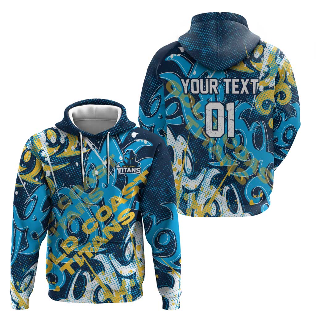 Personalized Gold Coast Titans Rugby Hoodie Urban Street Graffiti Style - Distressed Splatter Elements