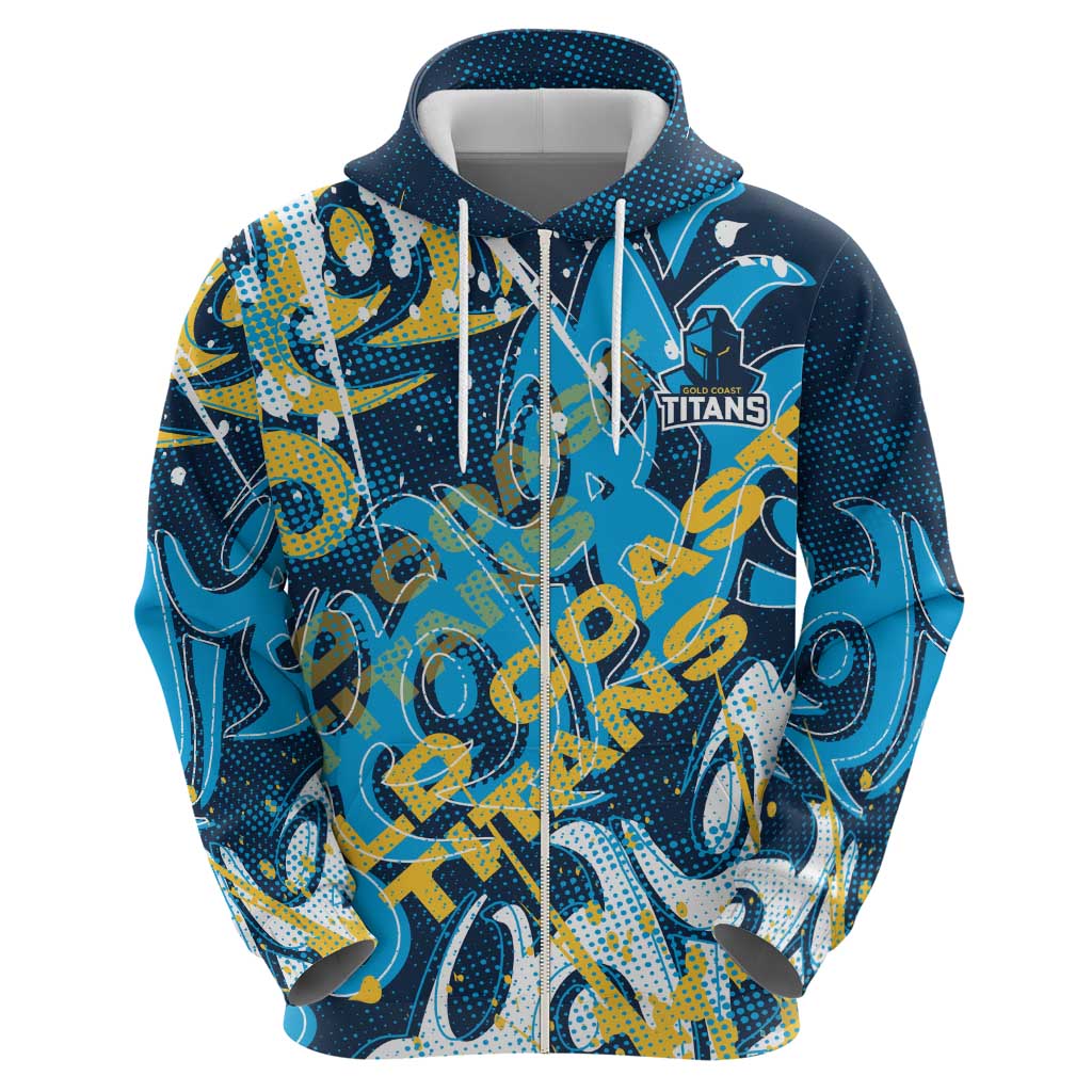 Personalized Gold Coast Titans Rugby Hoodie Urban Street Graffiti Style - Distressed Splatter Elements