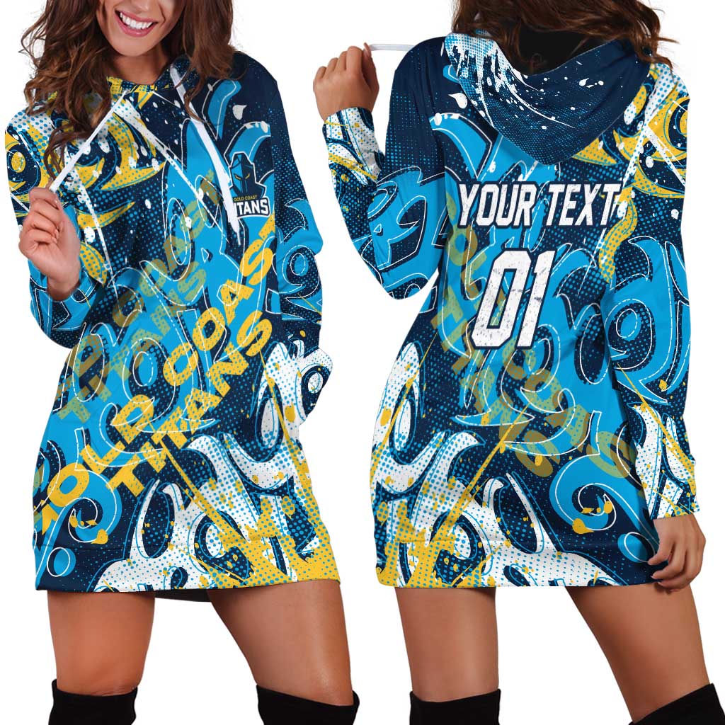 Personalized Gold Coast Titans Rugby Hoodie Dress Urban Street Graffiti Style - Distressed Splatter Elements