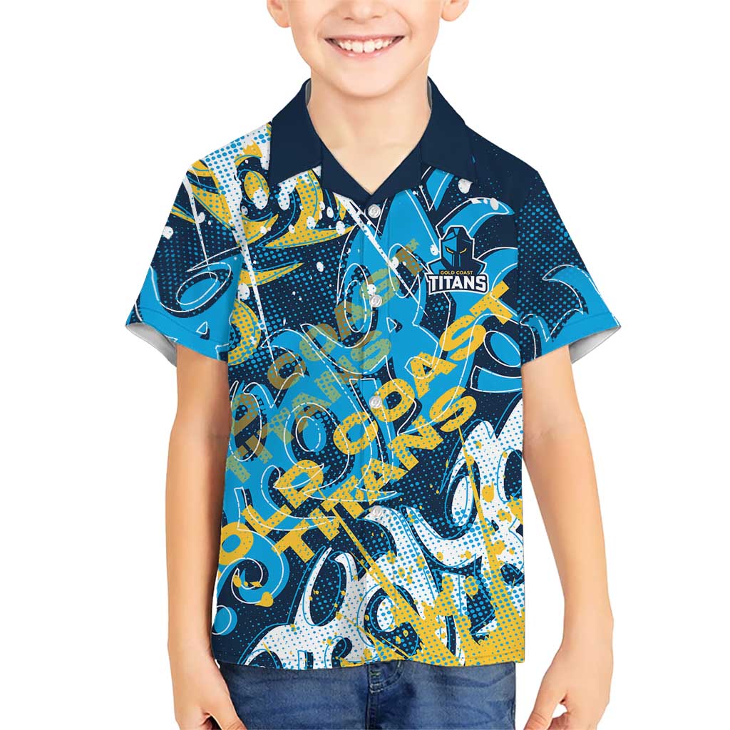Personalized Gold Coast Titans Rugby Kid Hawaiian Shirt Urban Street Graffiti Style - Distressed Splatter Elements