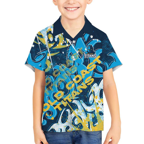 Personalized Gold Coast Titans Rugby Kid Hawaiian Shirt Urban Street Graffiti Style - Distressed Splatter Elements