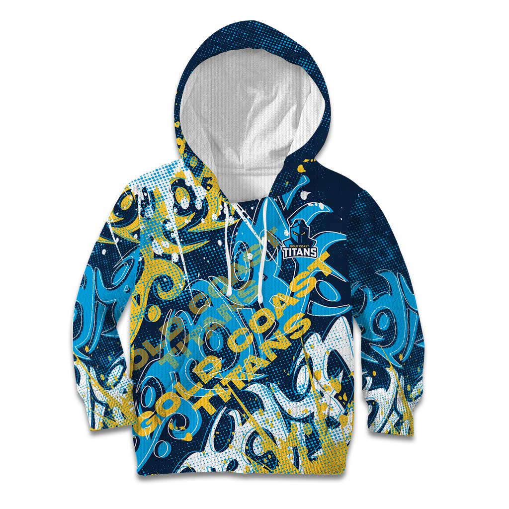 Personalized Gold Coast Titans Rugby Kid Hoodie Urban Street Graffiti Style - Distressed Splatter Elements