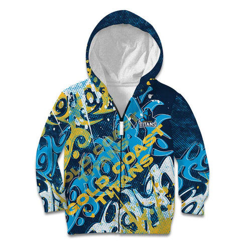 Personalized Gold Coast Titans Rugby Kid Hoodie Urban Street Graffiti Style - Distressed Splatter Elements