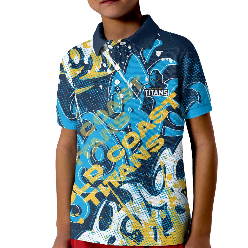 Personalized Gold Coast Titans Rugby Kid Polo Shirt Urban Street Graffiti Style - Distressed Splatter Elements