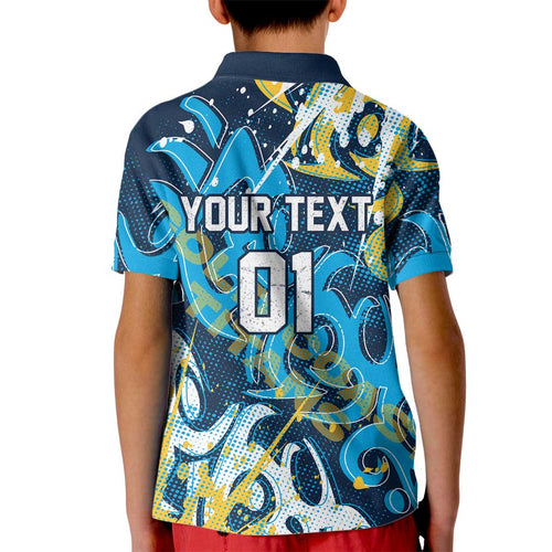 Personalized Gold Coast Titans Rugby Kid Polo Shirt Urban Street Graffiti Style - Distressed Splatter Elements