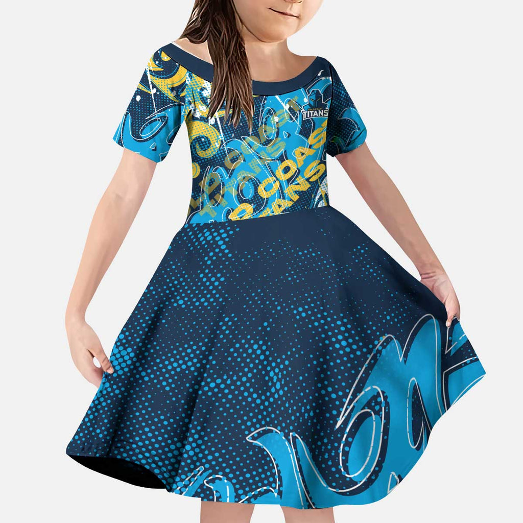 Personalized Gold Coast Titans Rugby Kid Short Sleeve Dress Urban Street Graffiti Style - Distressed Splatter Elements