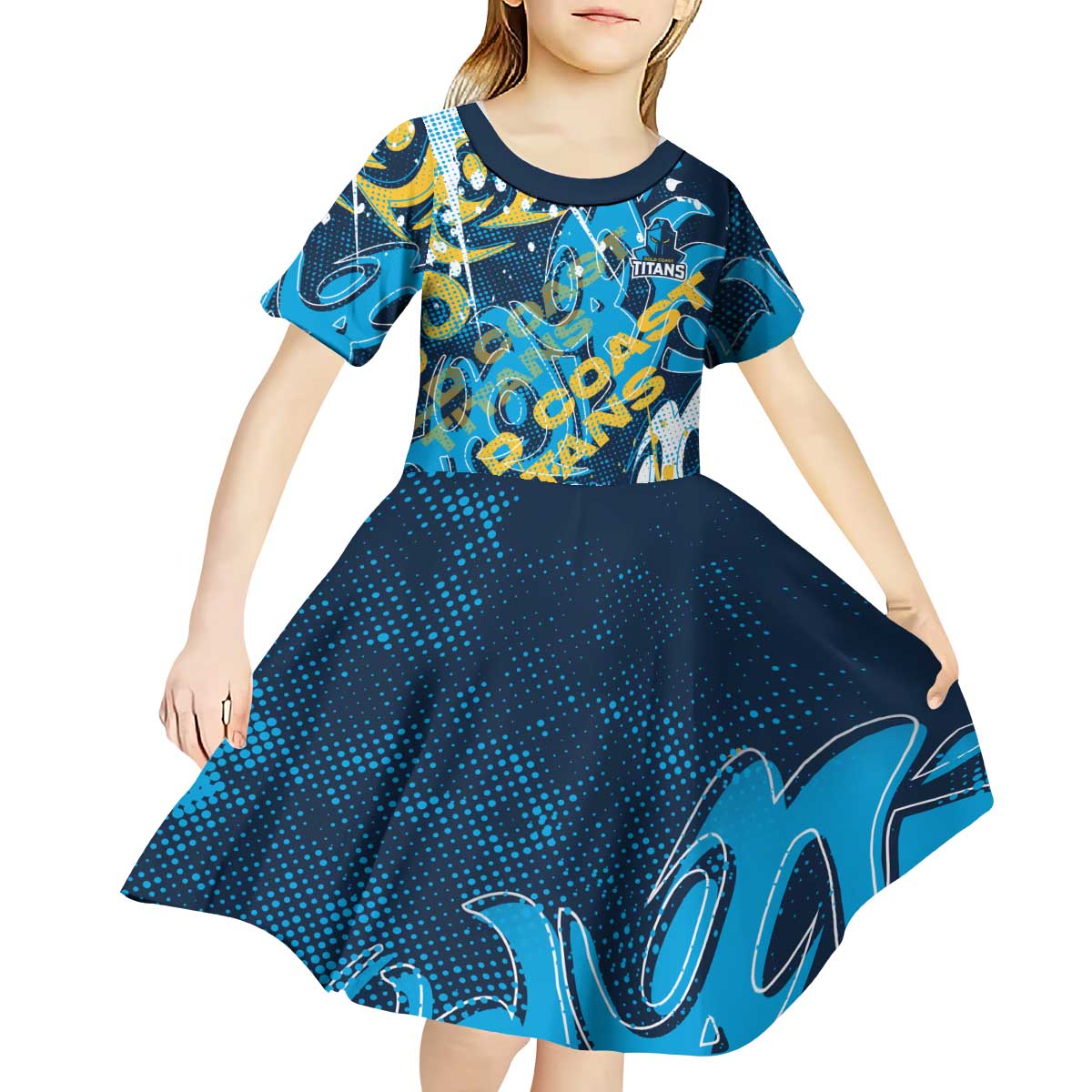Personalized Gold Coast Titans Rugby Kid Short Sleeve Dress Urban Street Graffiti Style - Distressed Splatter Elements