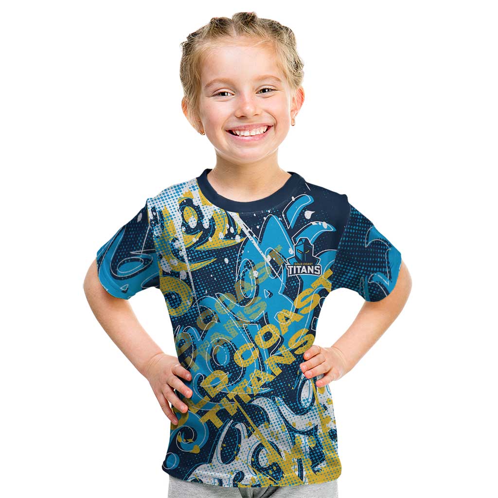 Personalized Gold Coast Titans Rugby Kid T Shirt Urban Street Graffiti Style - Distressed Splatter Elements