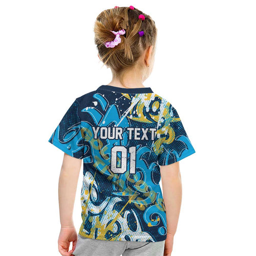 Personalized Gold Coast Titans Rugby Kid T Shirt Urban Street Graffiti Style - Distressed Splatter Elements