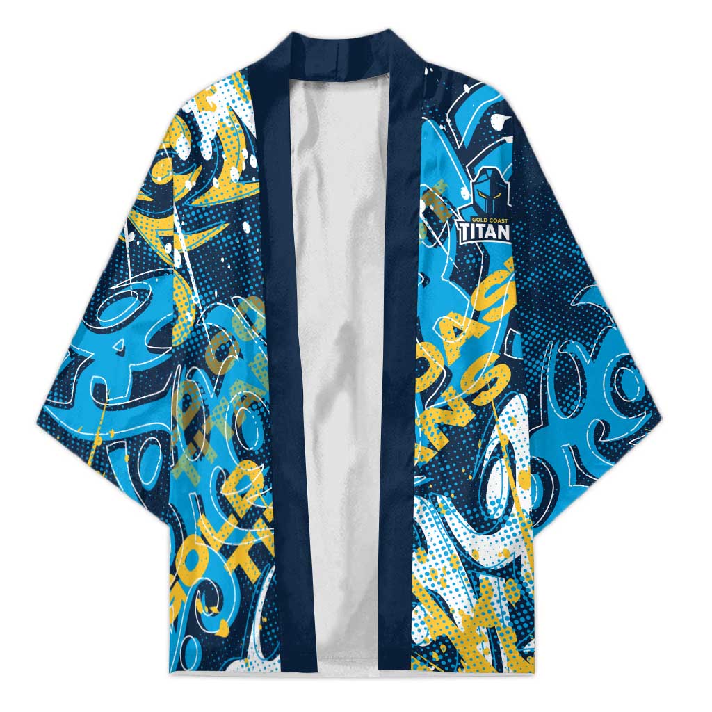 Personalized Gold Coast Titans Rugby Kimono Urban Street Graffiti Style - Distressed Splatter Elements