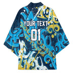 Personalized Gold Coast Titans Rugby Kimono Urban Street Graffiti Style - Distressed Splatter Elements