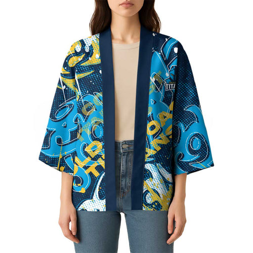 Personalized Gold Coast Titans Rugby Kimono Urban Street Graffiti Style - Distressed Splatter Elements