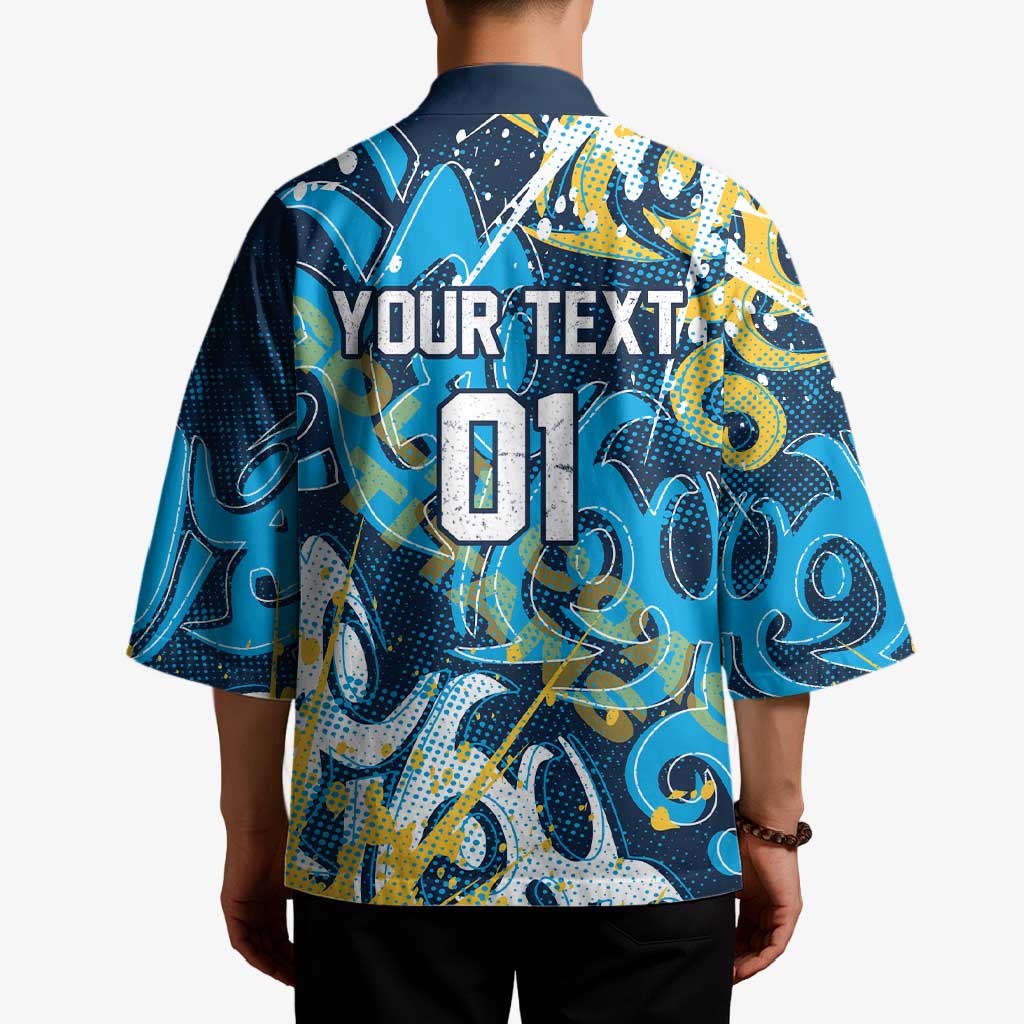 Personalized Gold Coast Titans Rugby Kimono Urban Street Graffiti Style - Distressed Splatter Elements