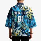 Personalized Gold Coast Titans Rugby Kimono Urban Street Graffiti Style - Distressed Splatter Elements