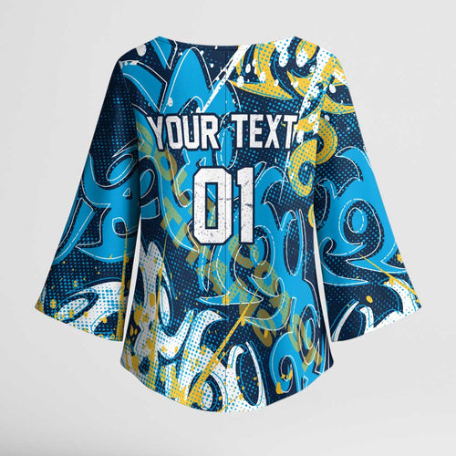 Personalized Gold Coast Titans Rugby Kimono Sleeve Blouse Urban Street Graffiti Style - Distressed Splatter Elements