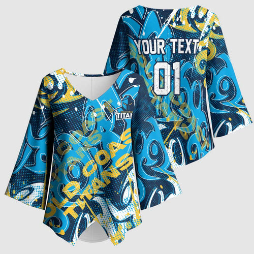 Personalized Gold Coast Titans Rugby Kimono Sleeve Blouse Urban Street Graffiti Style - Distressed Splatter Elements
