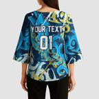 Personalized Gold Coast Titans Rugby Kimono Sleeve Blouse Urban Street Graffiti Style - Distressed Splatter Elements