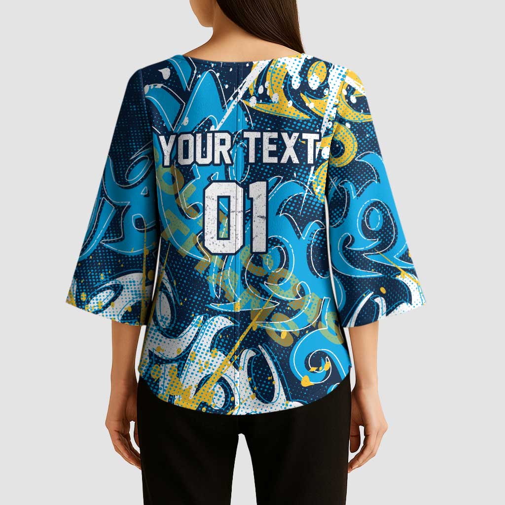 Personalized Gold Coast Titans Rugby Kimono Sleeve Blouse Urban Street Graffiti Style - Distressed Splatter Elements