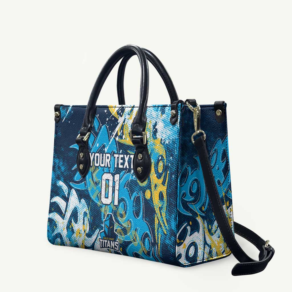 Personalized Gold Coast Titans Rugby Leather Bag Urban Street Graffiti Style - Distressed Splatter Elements