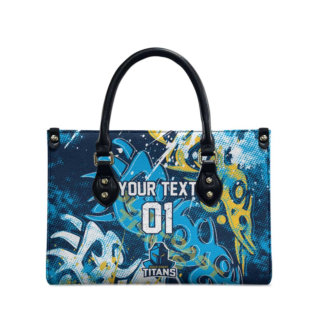 Personalized Gold Coast Titans Rugby Leather Bag Urban Street Graffiti Style - Distressed Splatter Elements