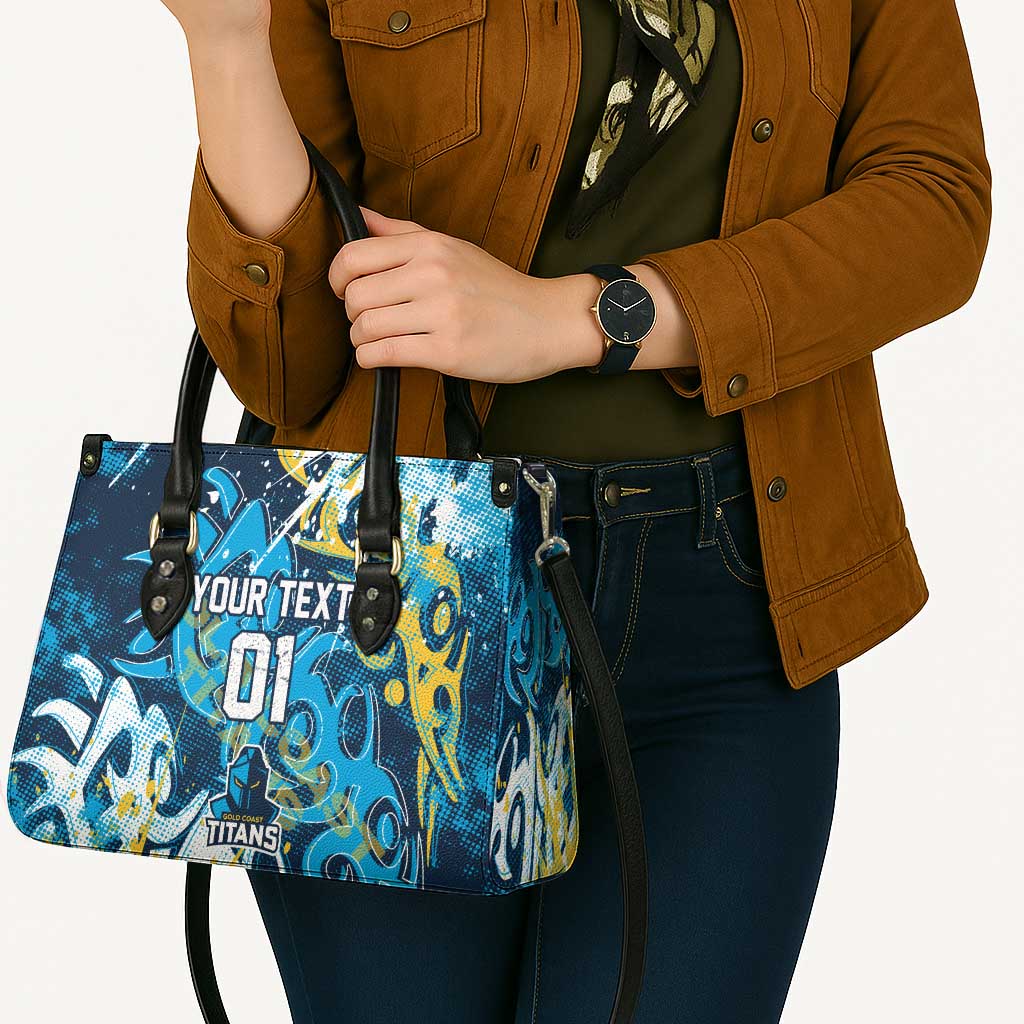 Personalized Gold Coast Titans Rugby Leather Bag Urban Street Graffiti Style - Distressed Splatter Elements