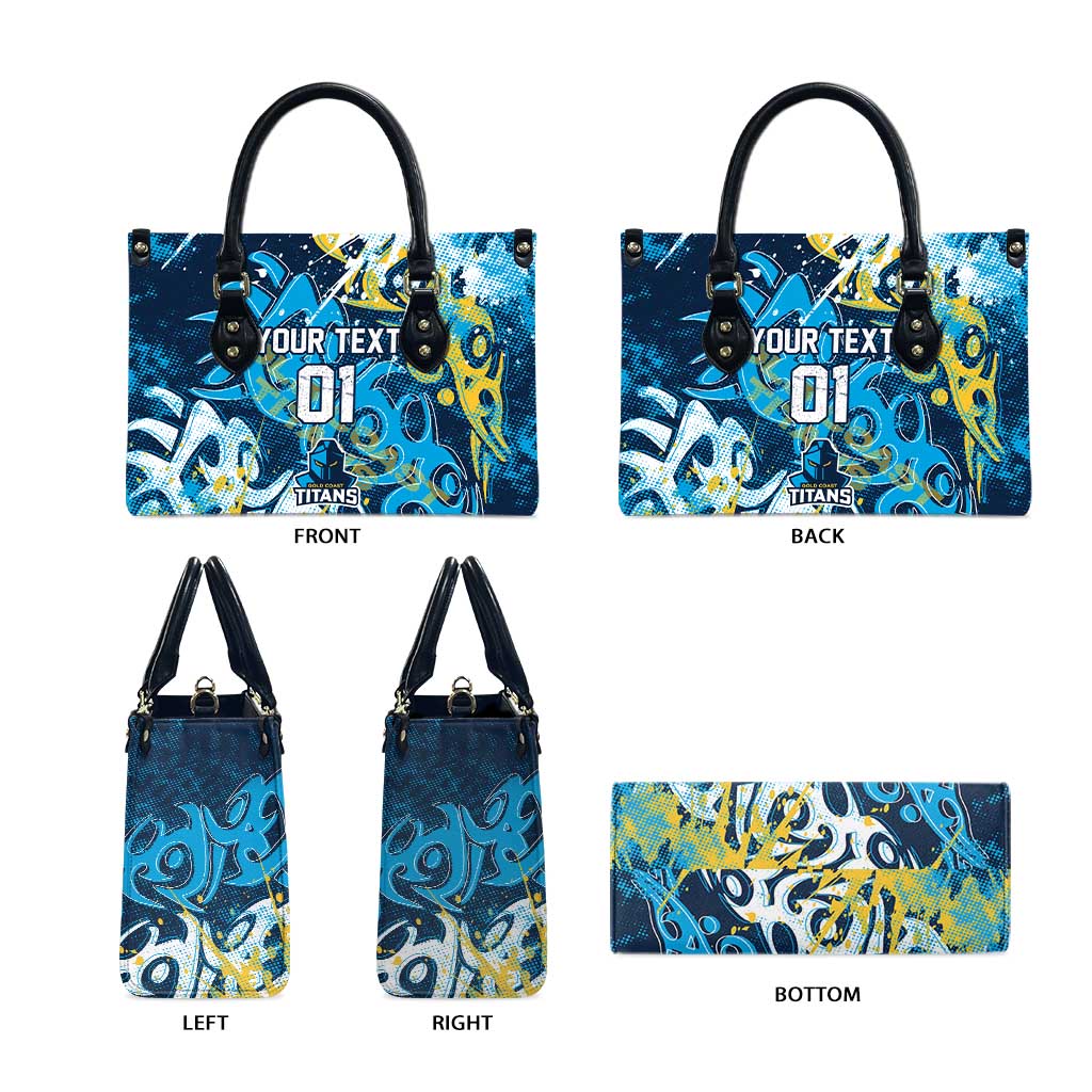 Personalized Gold Coast Titans Rugby Leather Bag Urban Street Graffiti Style - Distressed Splatter Elements