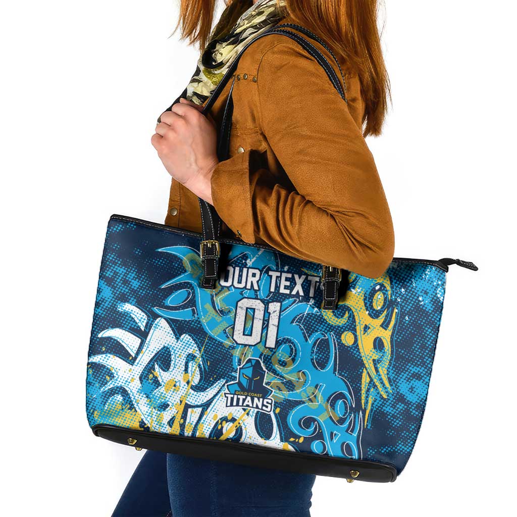 Personalized Gold Coast Titans Rugby Leather Tote Bag Urban Street Graffiti Style - Distressed Splatter Elements