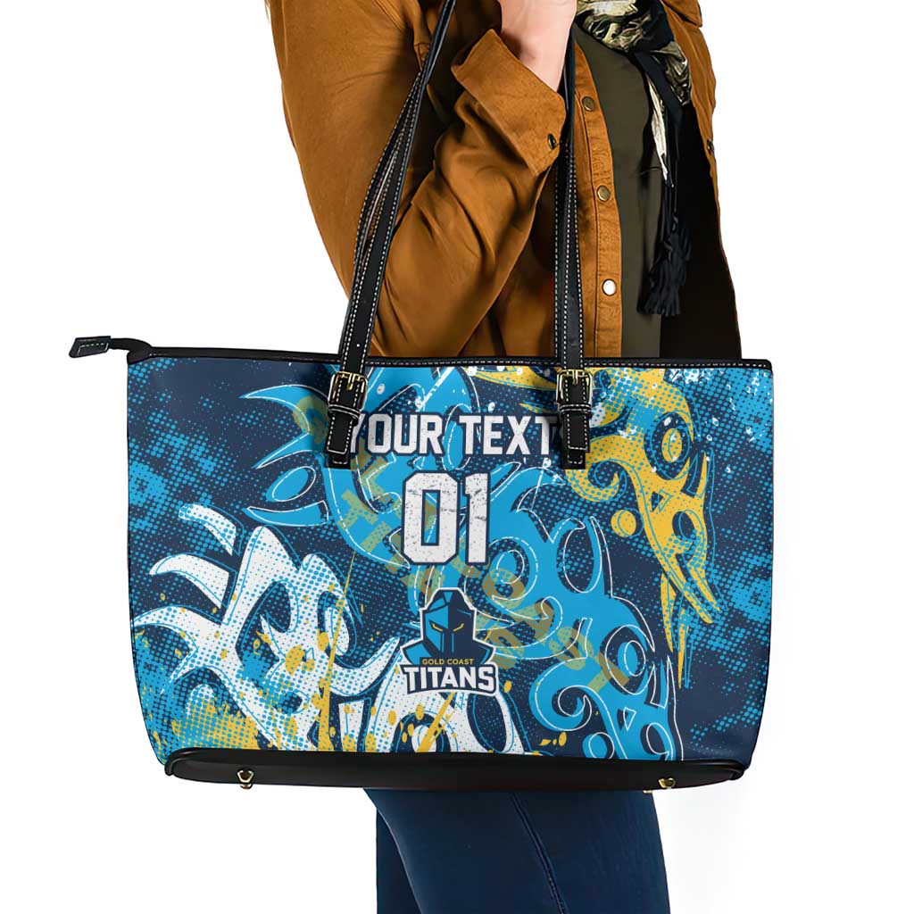 Personalized Gold Coast Titans Rugby Leather Tote Bag Urban Street Graffiti Style - Distressed Splatter Elements
