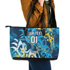 Personalized Gold Coast Titans Rugby Leather Tote Bag Urban Street Graffiti Style - Distressed Splatter Elements