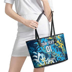 Personalized Gold Coast Titans Rugby Leather Tote Bag Urban Street Graffiti Style - Distressed Splatter Elements