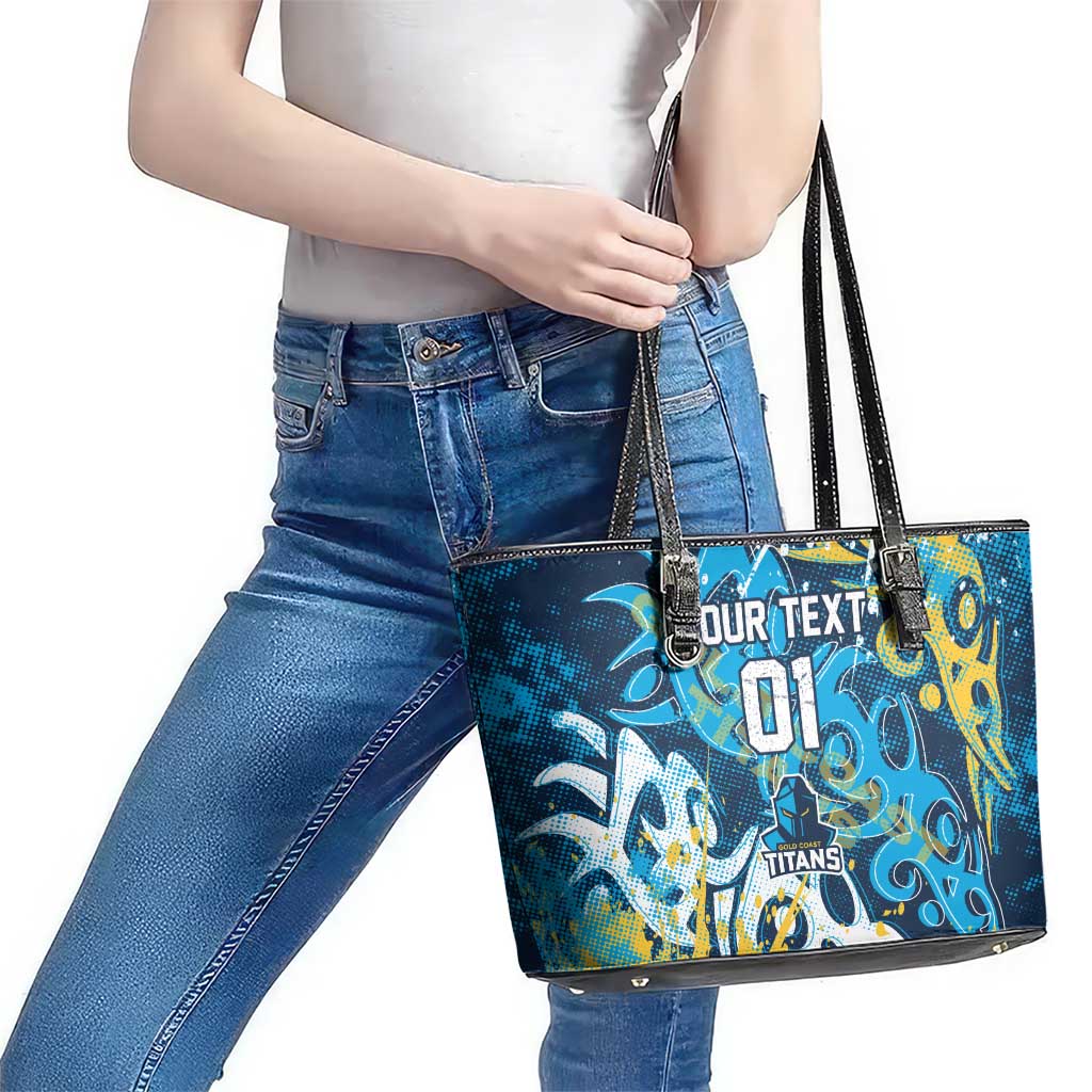 Personalized Gold Coast Titans Rugby Leather Tote Bag Urban Street Graffiti Style - Distressed Splatter Elements