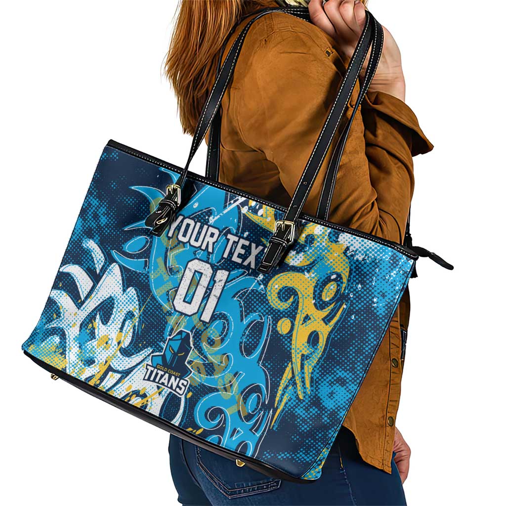 Personalized Gold Coast Titans Rugby Leather Tote Bag Urban Street Graffiti Style - Distressed Splatter Elements
