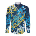Personalized Gold Coast Titans Rugby Long Sleeve Button Shirt Urban Street Graffiti Style - Distressed Splatter Elements