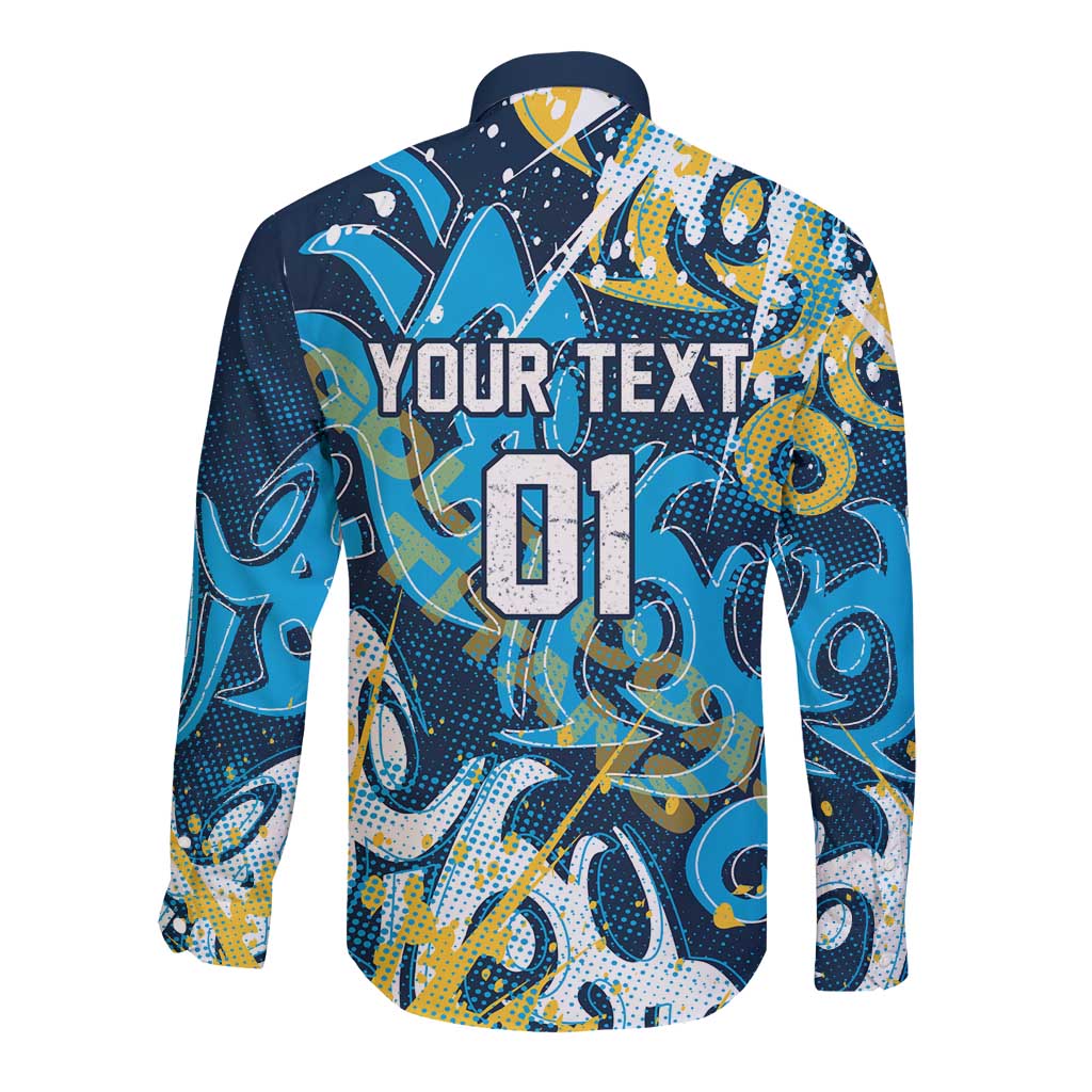 Personalized Gold Coast Titans Rugby Long Sleeve Button Shirt Urban Street Graffiti Style - Distressed Splatter Elements