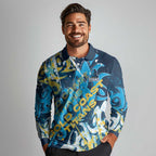Personalized Gold Coast Titans Rugby Long Sleeve Polo Shirt Urban Street Graffiti Style - Distressed Splatter Elements