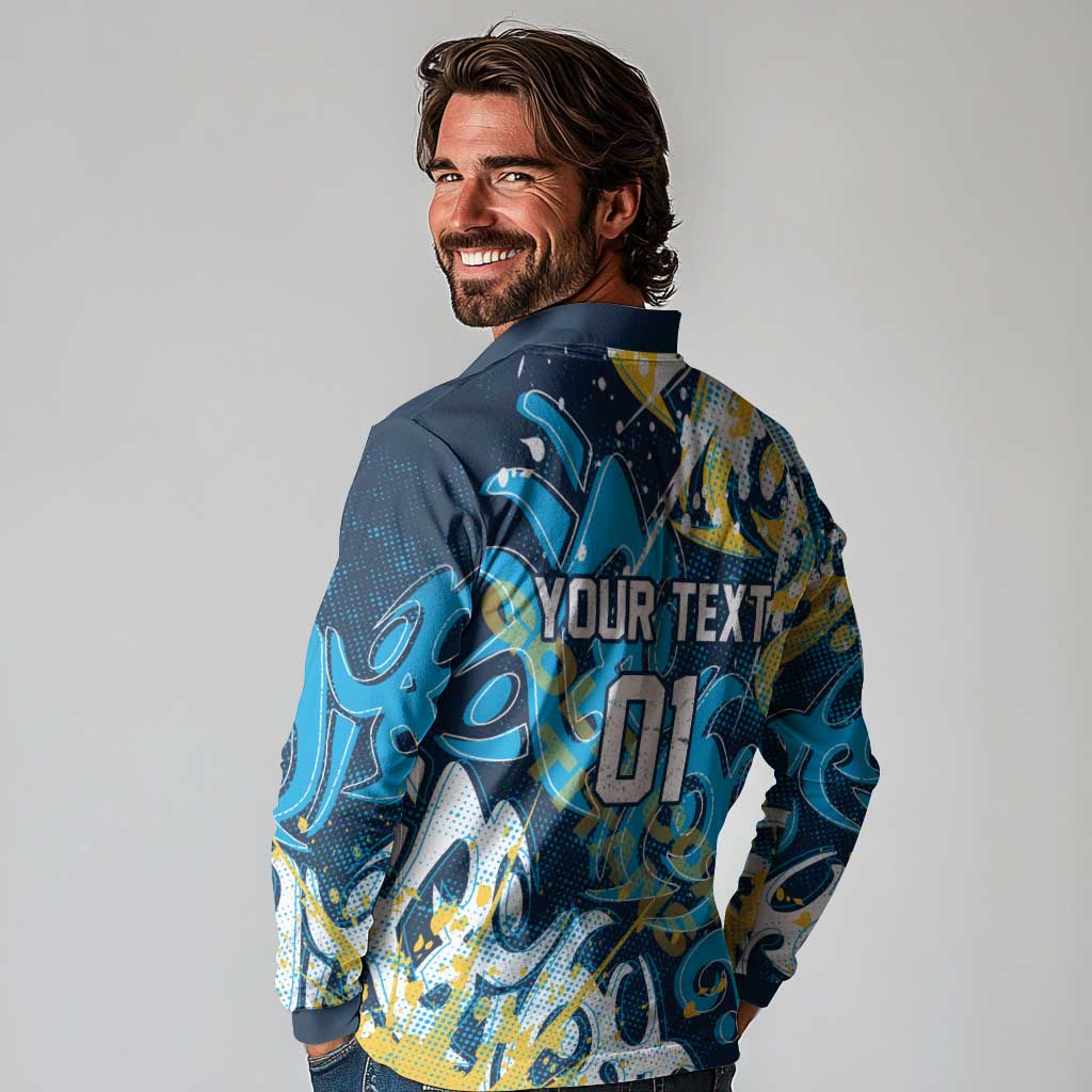 Personalized Gold Coast Titans Rugby Long Sleeve Polo Shirt Urban Street Graffiti Style - Distressed Splatter Elements