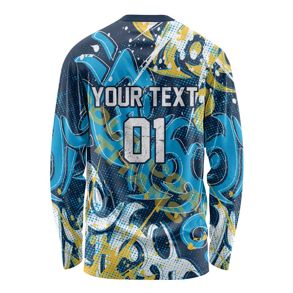 Personalized Gold Coast Titans Rugby Long Sleeve Shirt Urban Street Graffiti Style - Distressed Splatter Elements