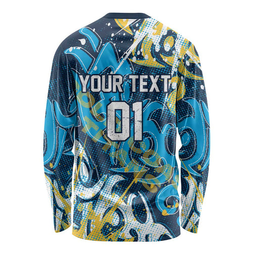 Personalized Gold Coast Titans Rugby Long Sleeve Shirt Urban Street Graffiti Style - Distressed Splatter Elements