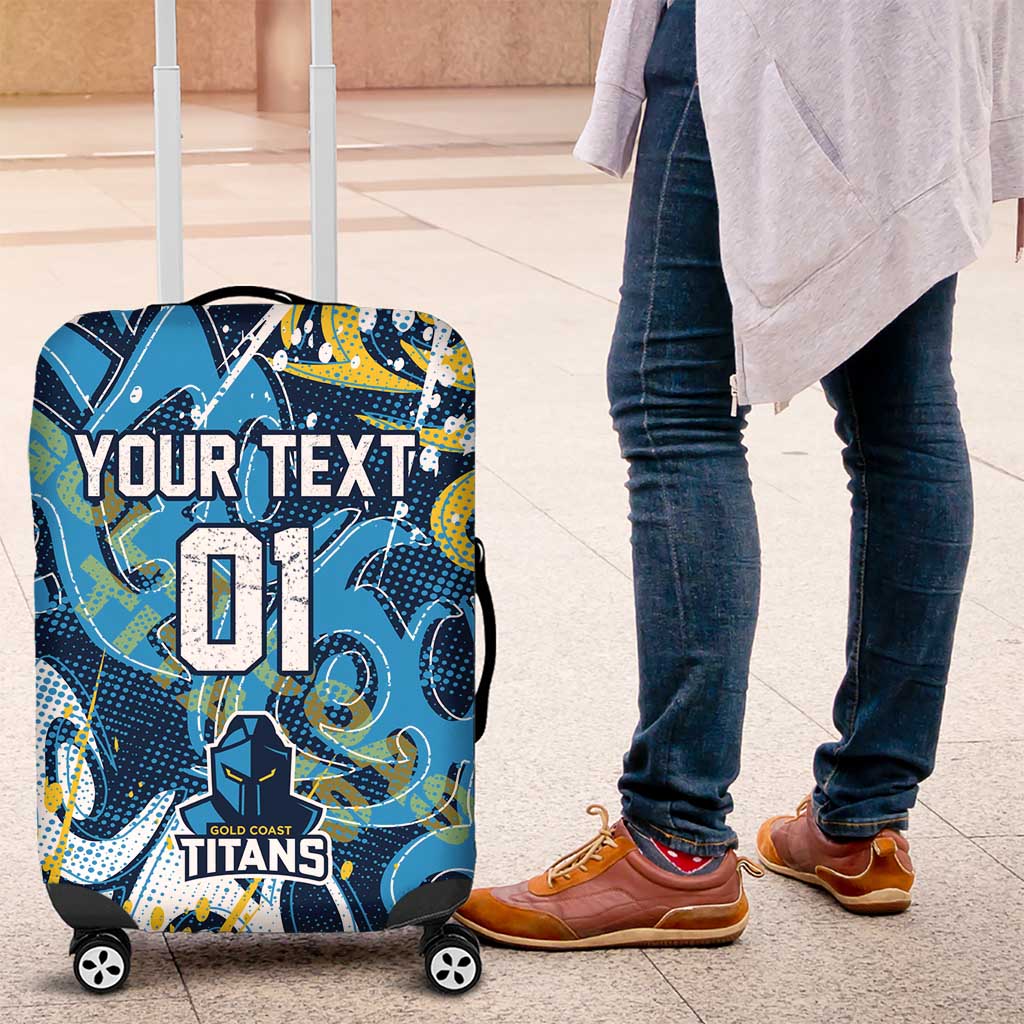 Personalized Gold Coast Titans Rugby Luggage Cover Urban Street Graffiti Style - Distressed Splatter Elements