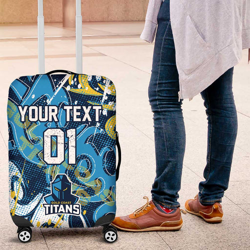 Personalized Gold Coast Titans Rugby Luggage Cover Urban Street Graffiti Style - Distressed Splatter Elements