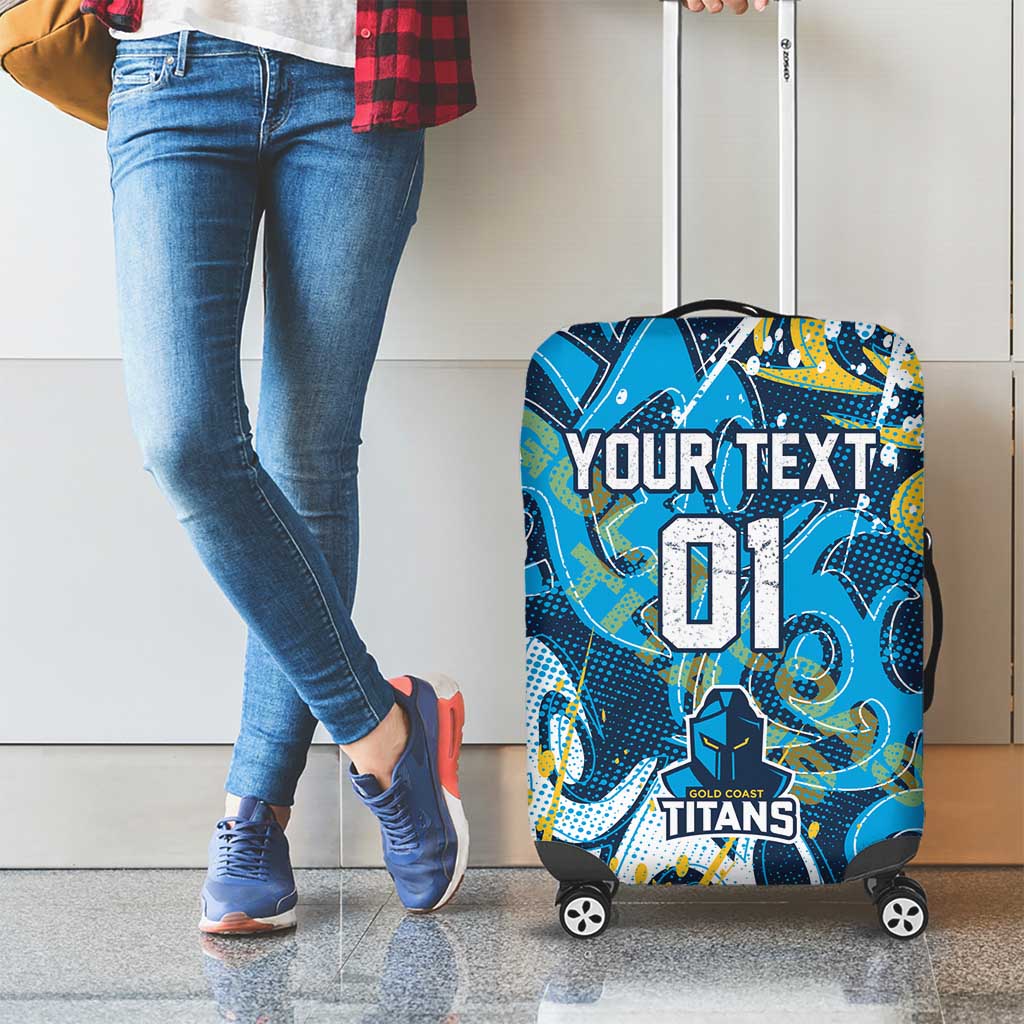 Personalized Gold Coast Titans Rugby Luggage Cover Urban Street Graffiti Style - Distressed Splatter Elements