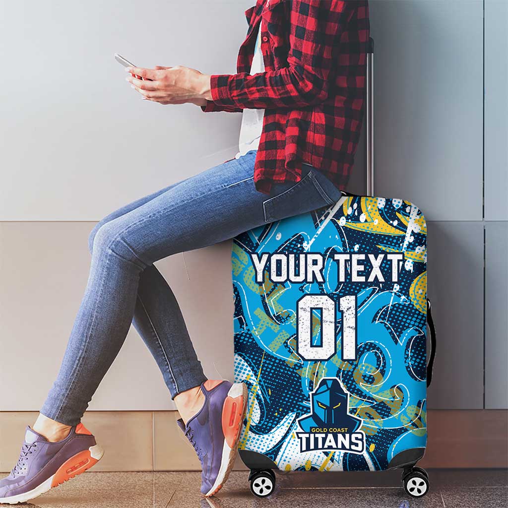 Personalized Gold Coast Titans Rugby Luggage Cover Urban Street Graffiti Style - Distressed Splatter Elements