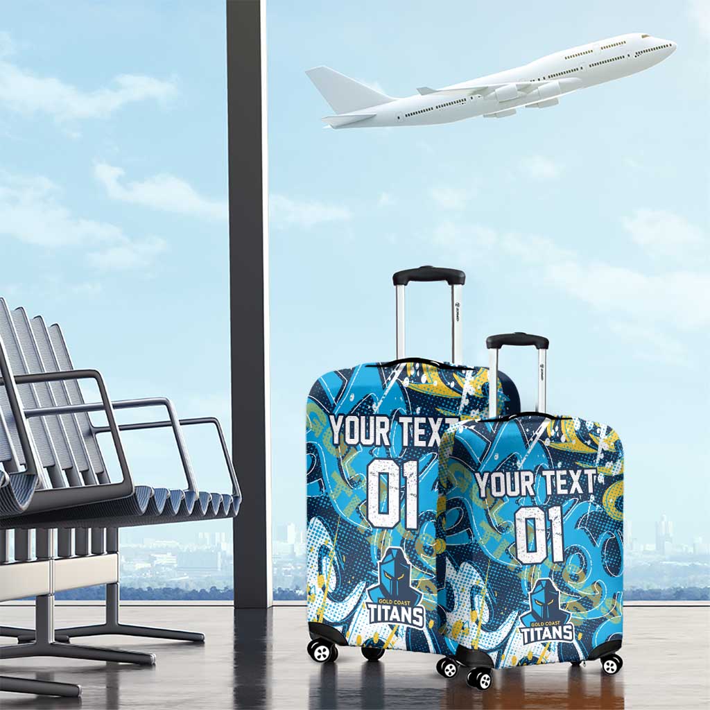 Personalized Gold Coast Titans Rugby Luggage Cover Urban Street Graffiti Style - Distressed Splatter Elements