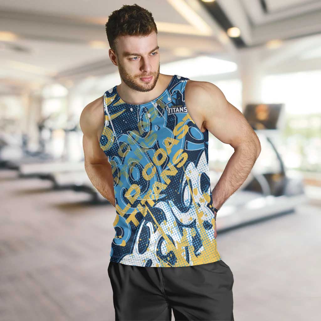 Personalized Gold Coast Titans Rugby Men Tank Top Urban Street Graffiti Style - Distressed Splatter Elements