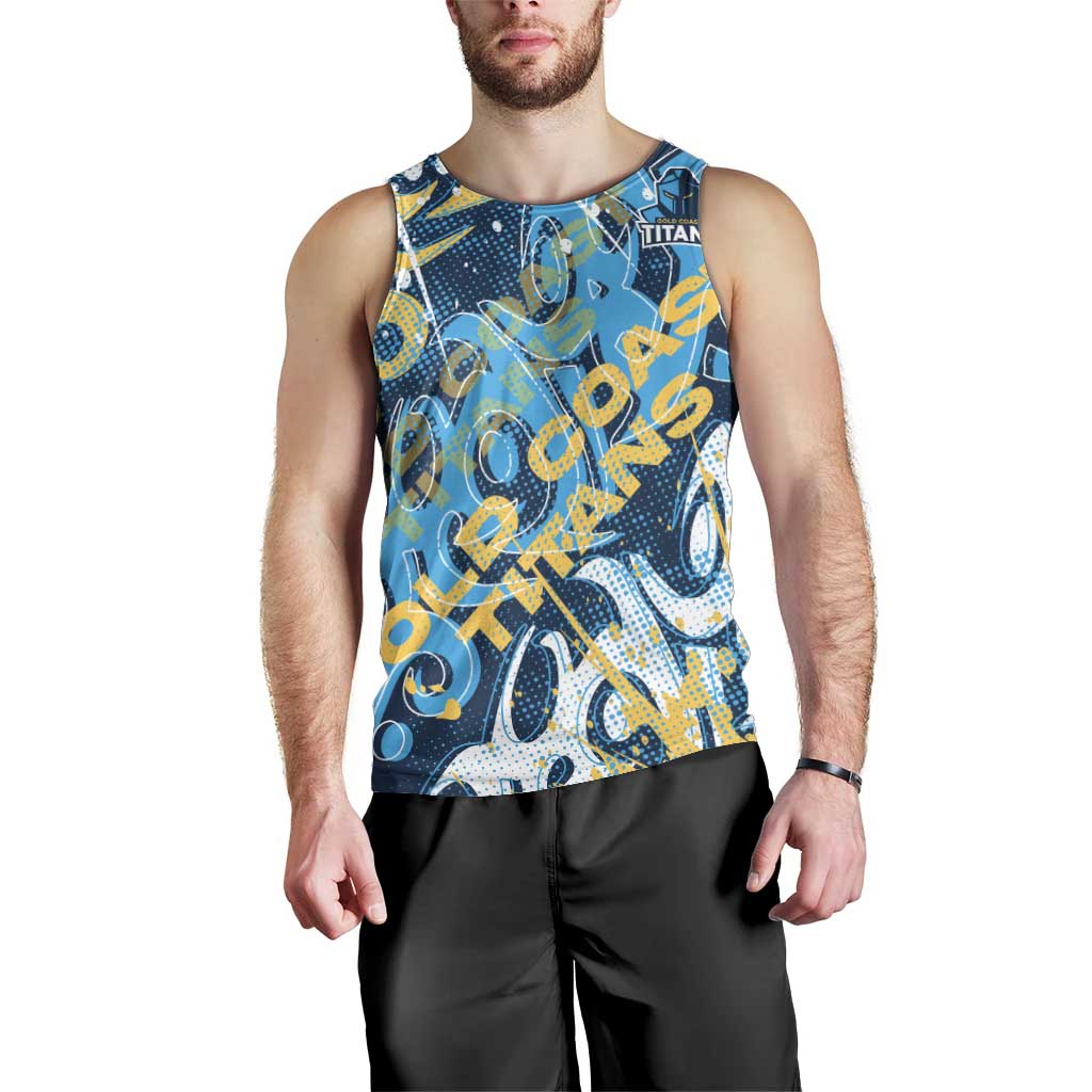 Personalized Gold Coast Titans Rugby Men Tank Top Urban Street Graffiti Style - Distressed Splatter Elements