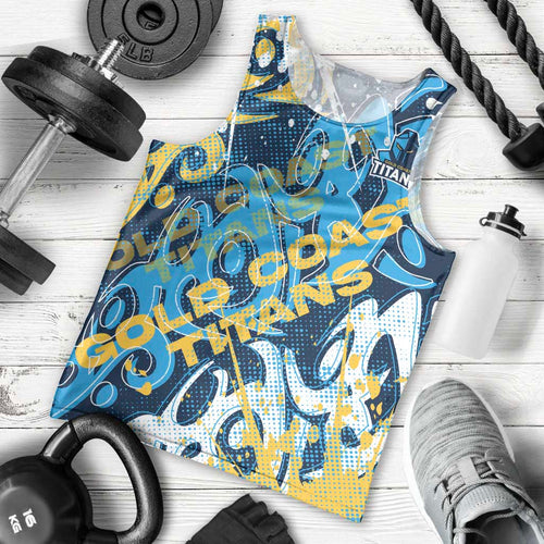 Personalized Gold Coast Titans Rugby Men Tank Top Urban Street Graffiti Style - Distressed Splatter Elements