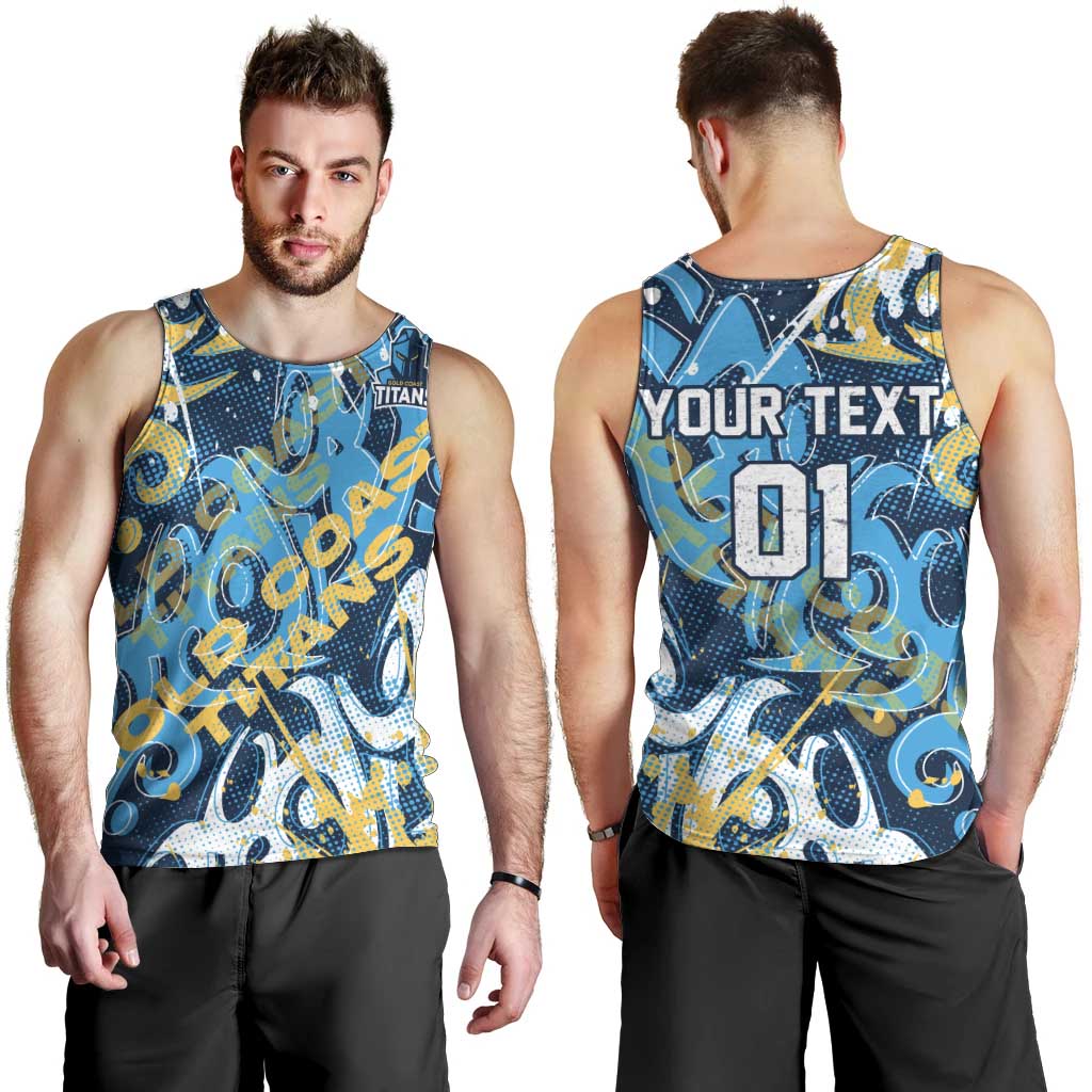 Personalized Gold Coast Titans Rugby Men Tank Top Urban Street Graffiti Style - Distressed Splatter Elements