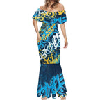 Personalized Gold Coast Titans Rugby Mermaid Dress Urban Street Graffiti Style - Distressed Splatter Elements