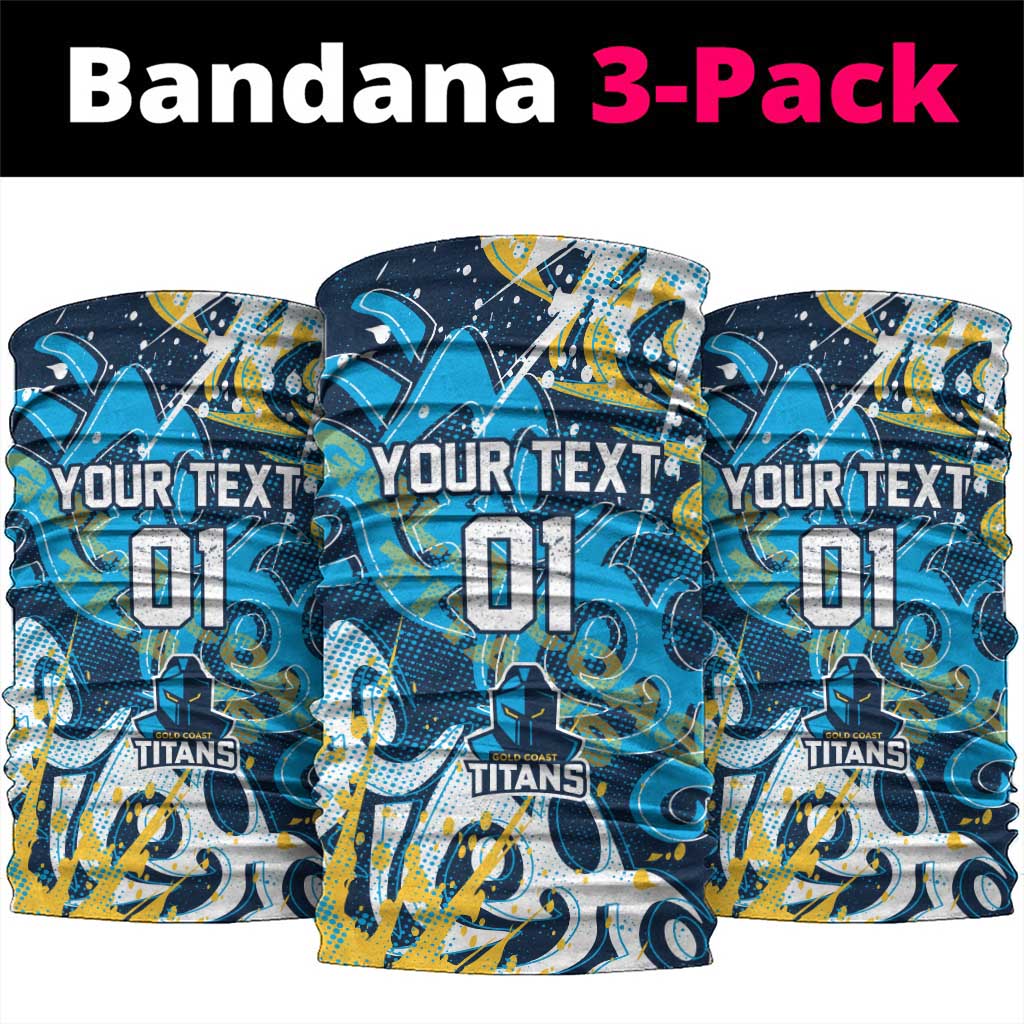 Personalized Gold Coast Titans Rugby Neck Gaiter Urban Street Graffiti Style - Distressed Splatter Elements