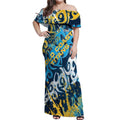Personalized Gold Coast Titans Rugby Off Shoulder Maxi Dress Urban Street Graffiti Style - Distressed Splatter Elements